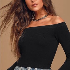 Lulu’s Black Knit Off-the-Shoulder Cropped Sweater